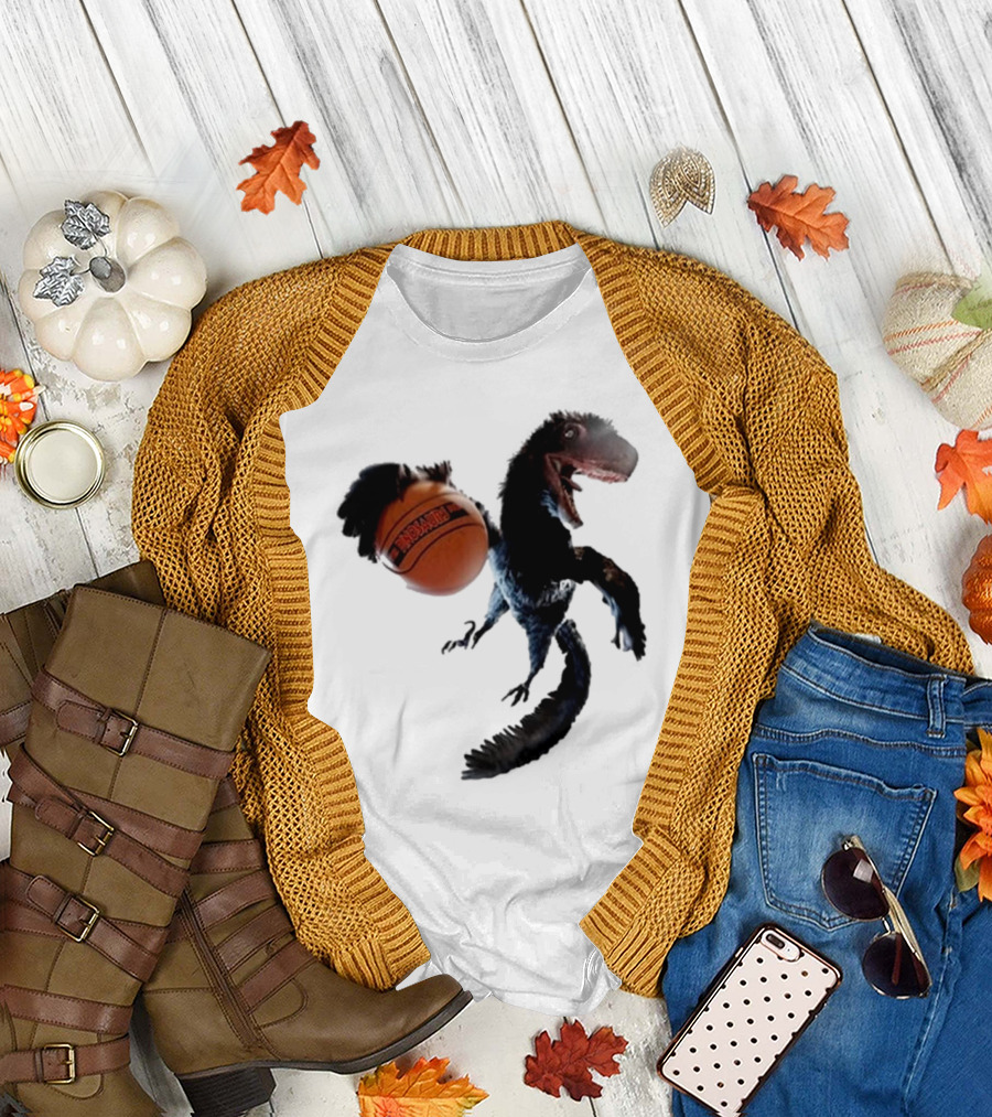 Coolioart Deinonychus Dinosaur with Spalding Basketball T-Shirt