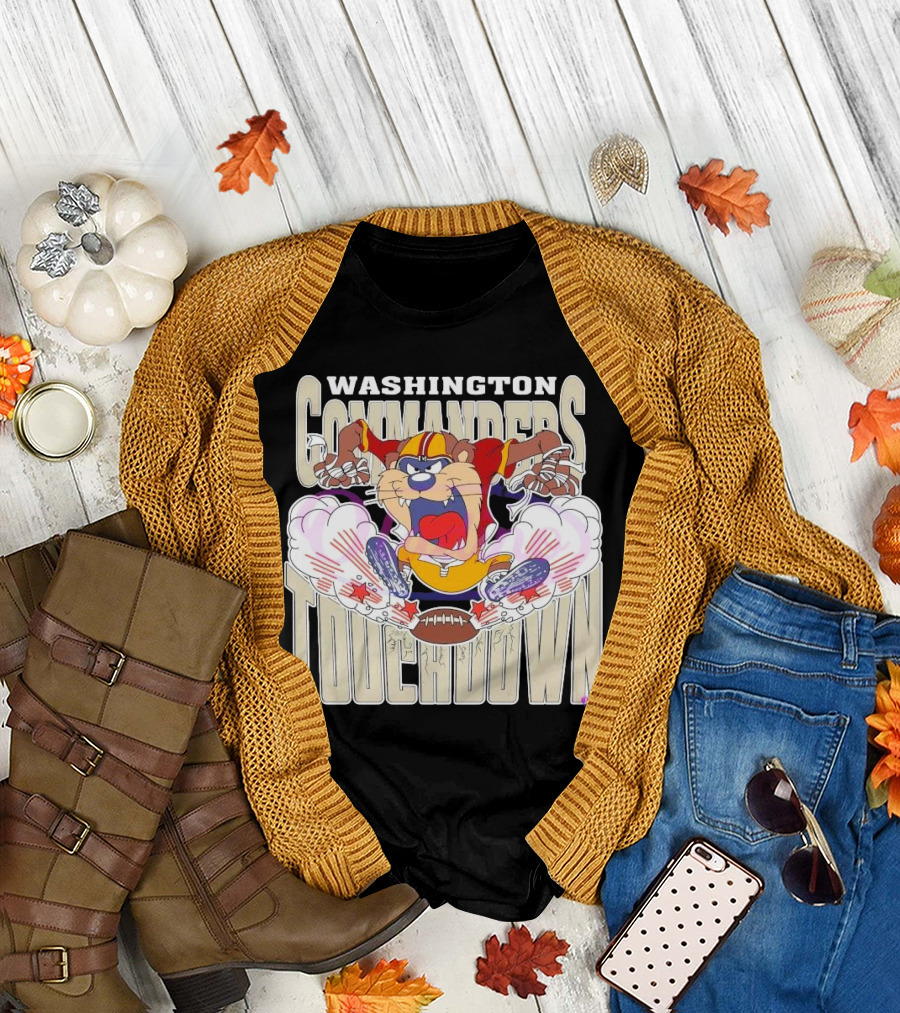 Washington Commanders Touchdown NFL Tasmanian Devil Sports Graphic 2025 T-Shirt