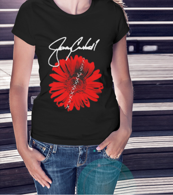 Jerry Cantrell Red Flower With Signature And Cross Stitch T-Shirt