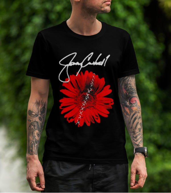 Jerry Cantrell Red Flower With Signature And Cross Stitch T-Shirt