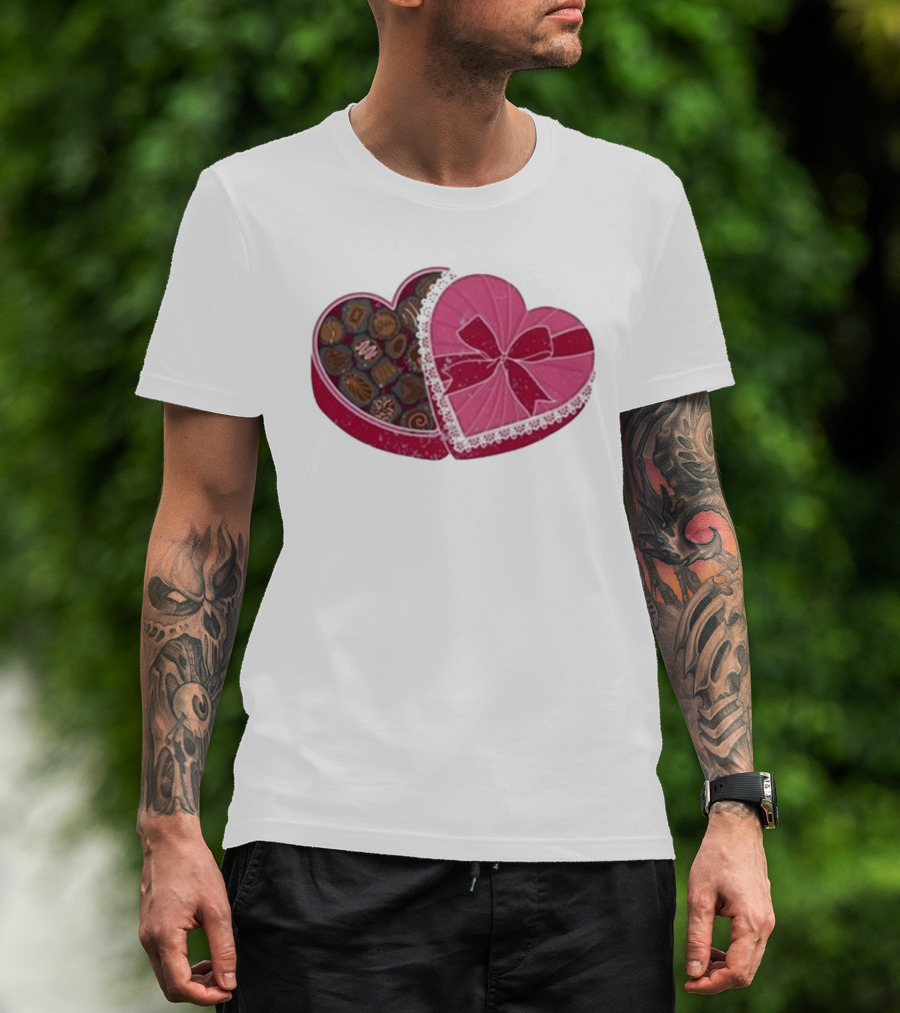 Mallory Ervin Heart Shaped Box Of Chocolates With Pink Ribbon Lace T-Shirt