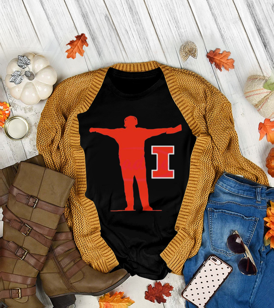 Bret Bielema Illinois Fighting Illini Football Coach Sign Silhouette with Block I T-Shirt