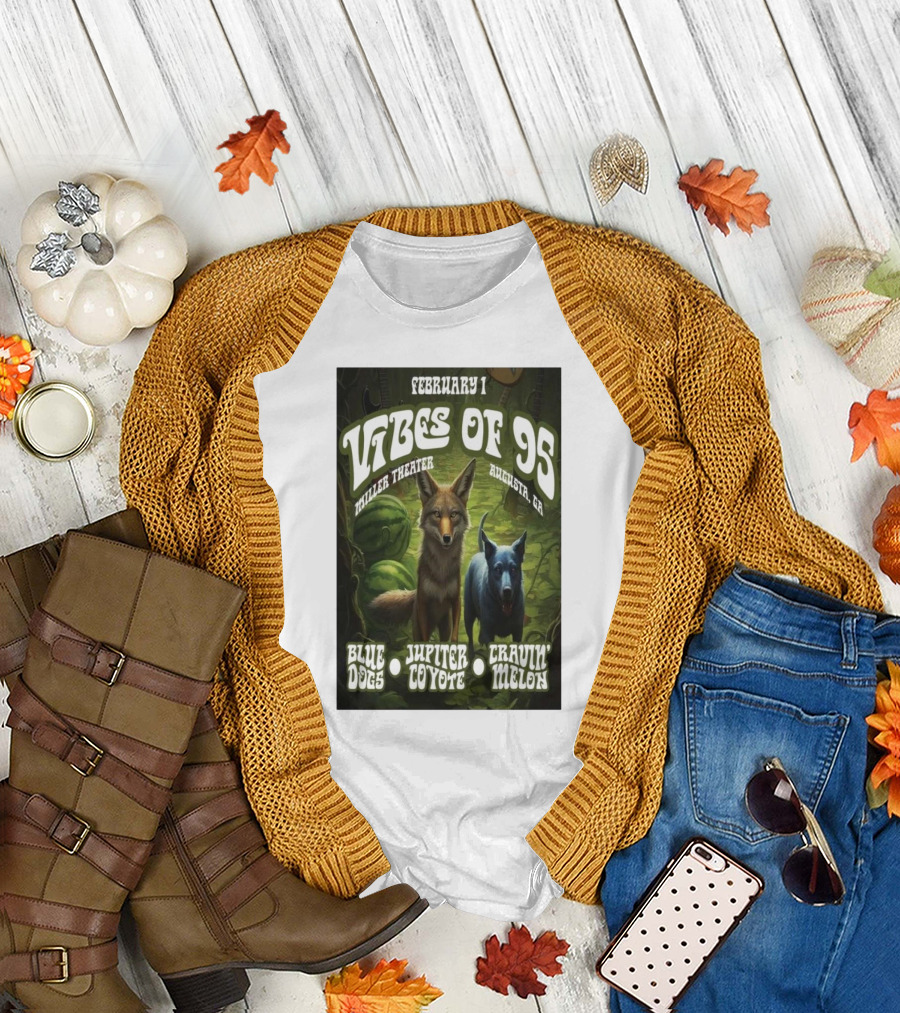 February 1 Vibes Of 95 Miller Theater Augusta GA Blue Dogs Jupiter Coyote Drivin' N' Cryin' Melon T-Shirt