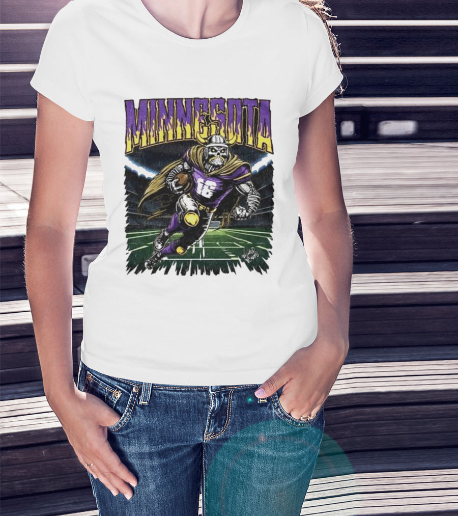 Minnesota Vikings Skeleton Player Football Run T-Shirt