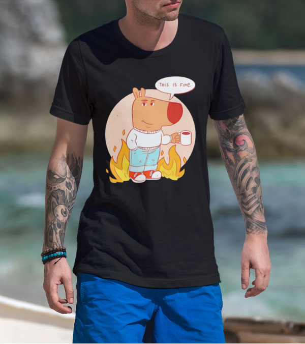 Chill Guy This Is Fine Dog Meme Coffee Fire T-Shirt