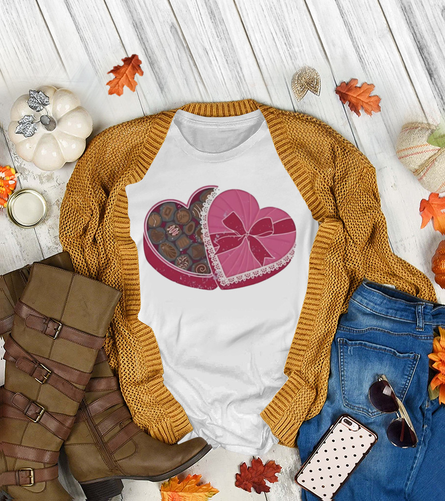 Heart Shaped Box Of Chocolates With Lace And Bow T-Shirt