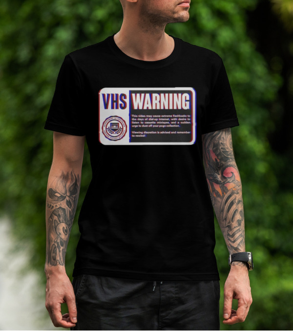 VHS Warning Retro Flashbacks Dial-up Internet Cassette Mixtapes Pogs Collection T-Shirt