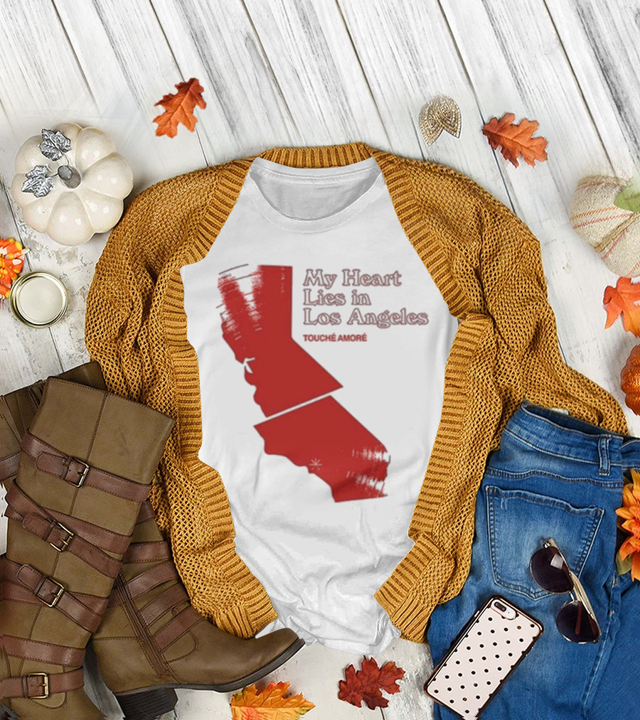 Touché Amoré My Heart Lies in Los Angeles California Map Red T-Shirt