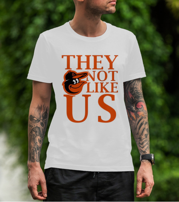 Baltimore Orioles They Not Like Us Bold Orange Text With Bird Graphic T-Shirt