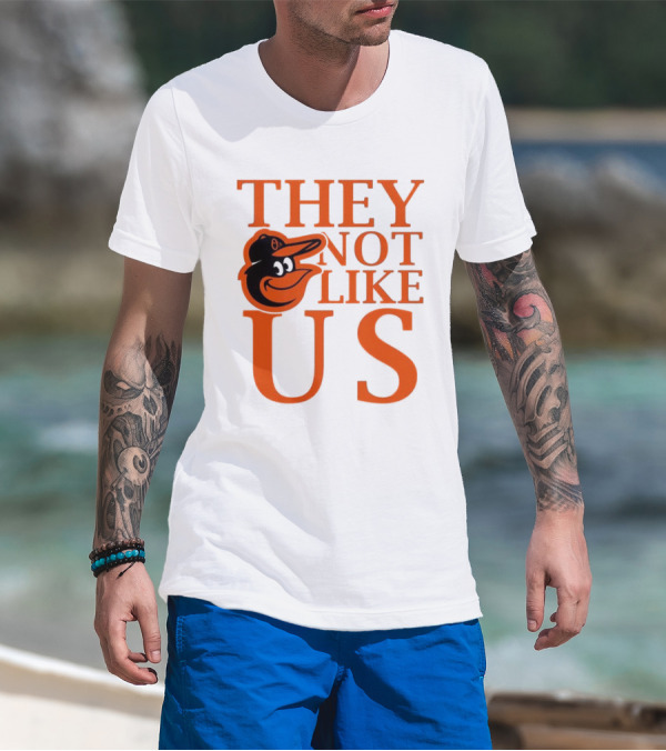 Baltimore Orioles They Not Like Us Bold Orange Text With Bird Graphic T-Shirt