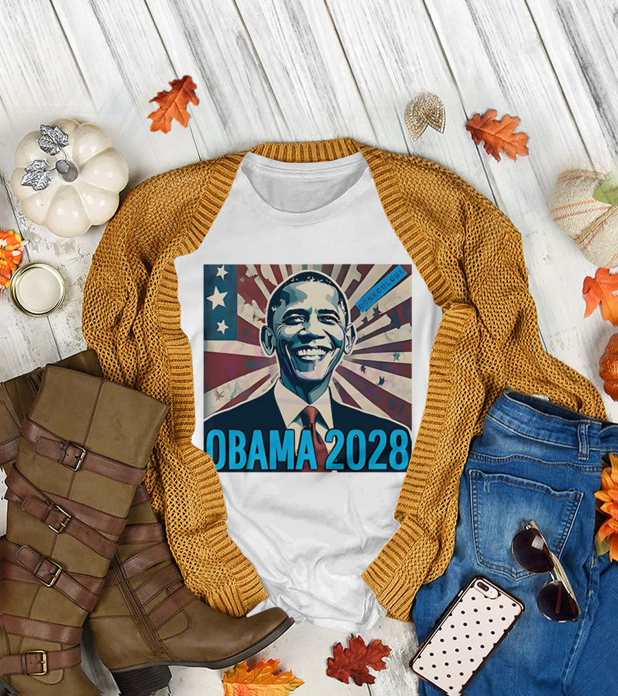 Obama 2028 American Flag Donkoolook T-Shirt