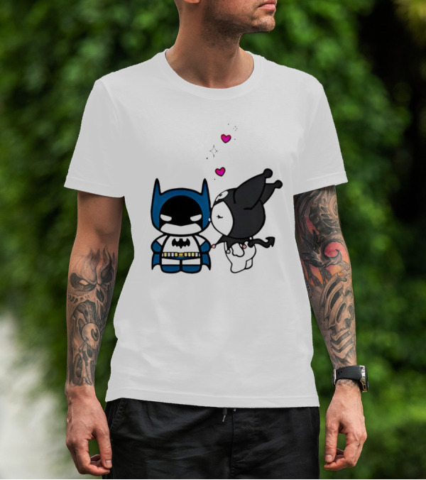 Batman Kuromi Kiss Cartoon With Hearts T-Shirt