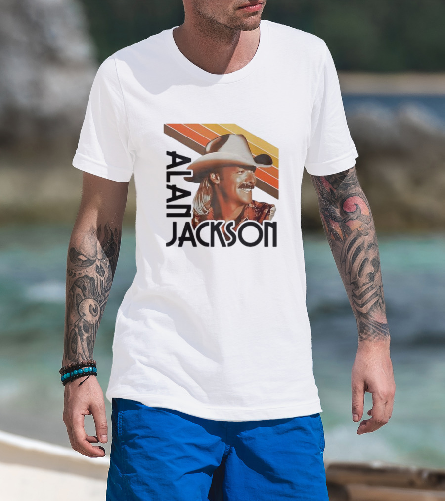 Alan Jackson Cowboy Hat Vintage Style Retro Stripes T-Shirt