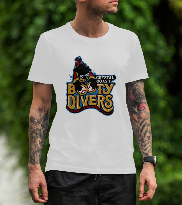 Crystal Coast Booty Divers Pirate Spyglass Emblem T-Shirt