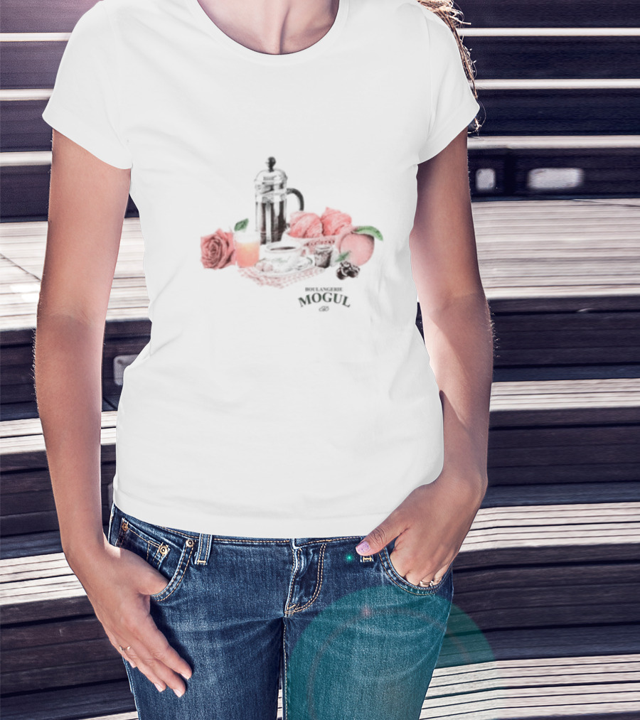 Boulangerie Mogul French Press Rose Croissant Breakfast T-Shirt