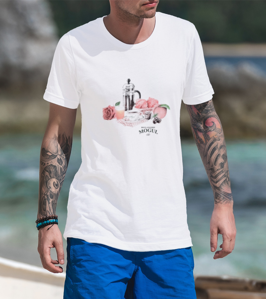 Boulangerie Mogul French Press Rose Croissant Breakfast T-Shirt