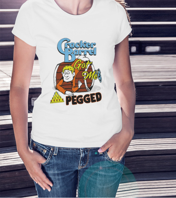 Cracker Barrel Got Me Pegged Cartoon Retro Style With Character And Cheese Icons T-Shirt