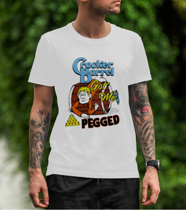 Cracker Barrel Got Me Pegged Cartoon Retro Style With Character And Cheese Icons T-Shirt