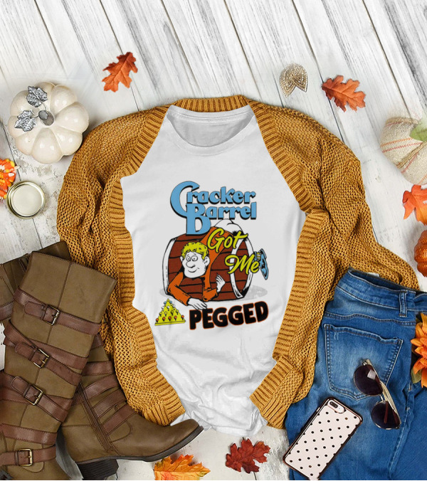 Cracker Barrel Got Me Pegged Cartoon Retro Style With Character And Cheese Icons T-Shirt