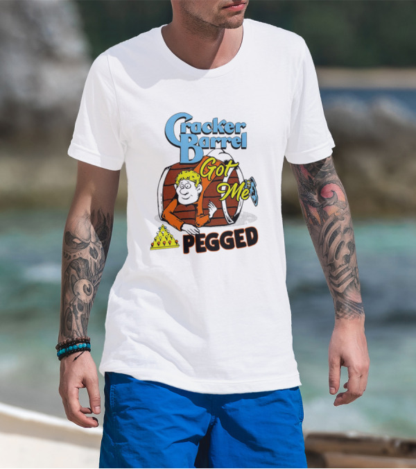 Cracker Barrel Got Me Pegged Cartoon Retro Style With Character And Cheese Icons T-Shirt