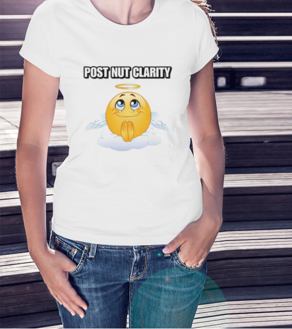 Cringeytees Post Nut Clarity Angel Emoji On Cloud T-Shirt