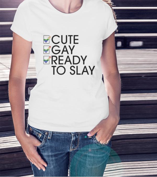 Cute Gay Ready To Slay Rainbow Checkmarks T-Shirt