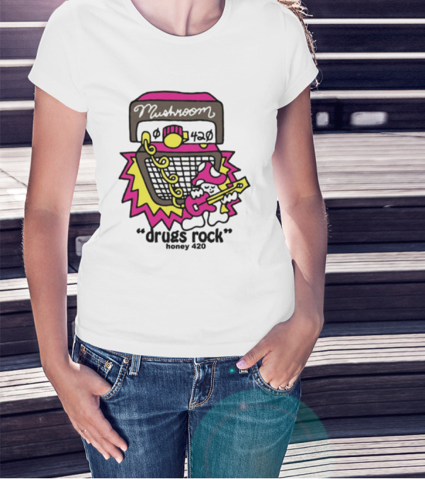 Drugs Rock Honey 420 Guitar Amp Bold Neon Art Style T-Shirt