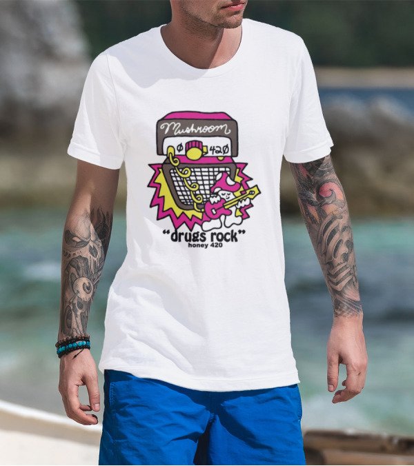 Drugs Rock Honey 420 Guitar Amp Bold Neon Art Style T-Shirt