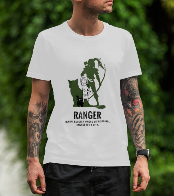 Dungeons And Dragons Ranger With Bow And Wolf Companion I Know Exactly Where We’re Going Unless It’s A City T-Shirt