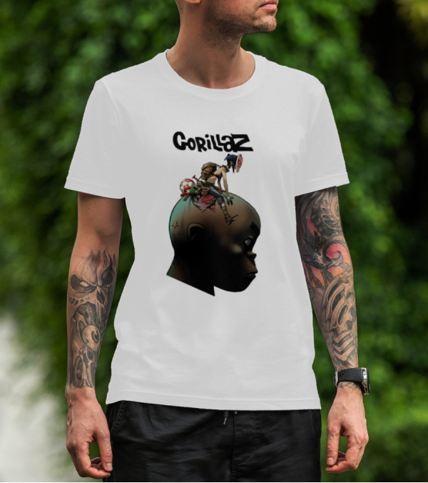 Gorillaz Plastic Beach Animated Character On Head T-Shirt