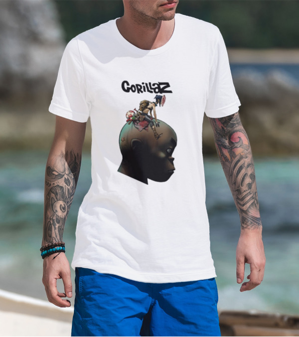Gorillaz Plastic Beach Animated Character On Head T-Shirt