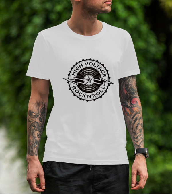 High Voltage Rock N Roll Starburst Lightning Bolt Emblem T-Shirt