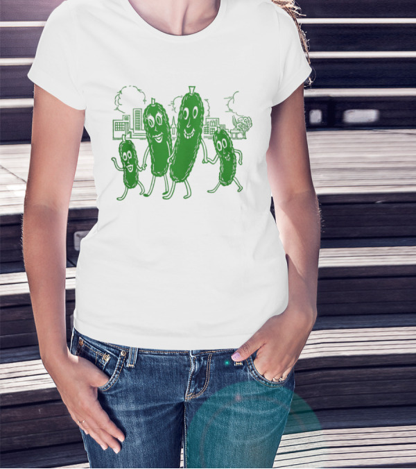 Vintage Pickle Family With Cityscape Background Vintage T-Shirt