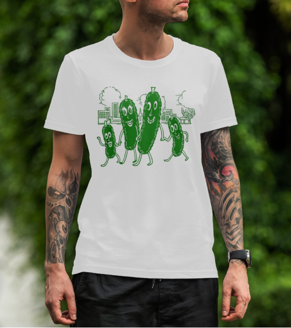 Vintage Pickle Family With Cityscape Background Vintage T-Shirt