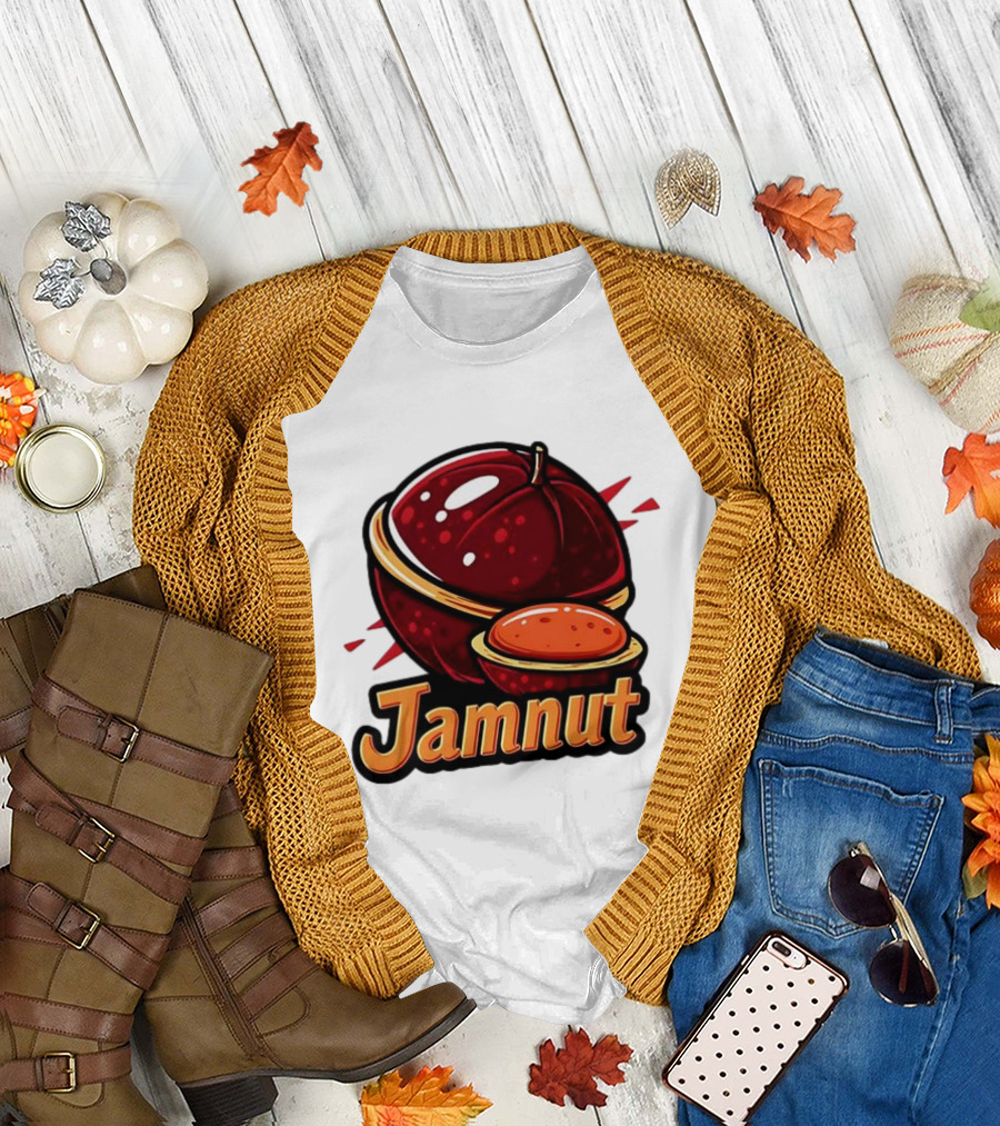 Jamnut Bold Fruit Style Text and Iconic Split Shell Nut T-Shirt