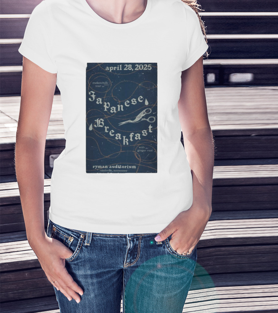 April 28 2025 Melancholy Tour Japanese Breakfast Ryman Auditorium Nashville With Ginger Root T-Shirt