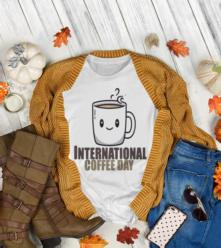 International Coffee Day Smiling Graphic T-Shirt