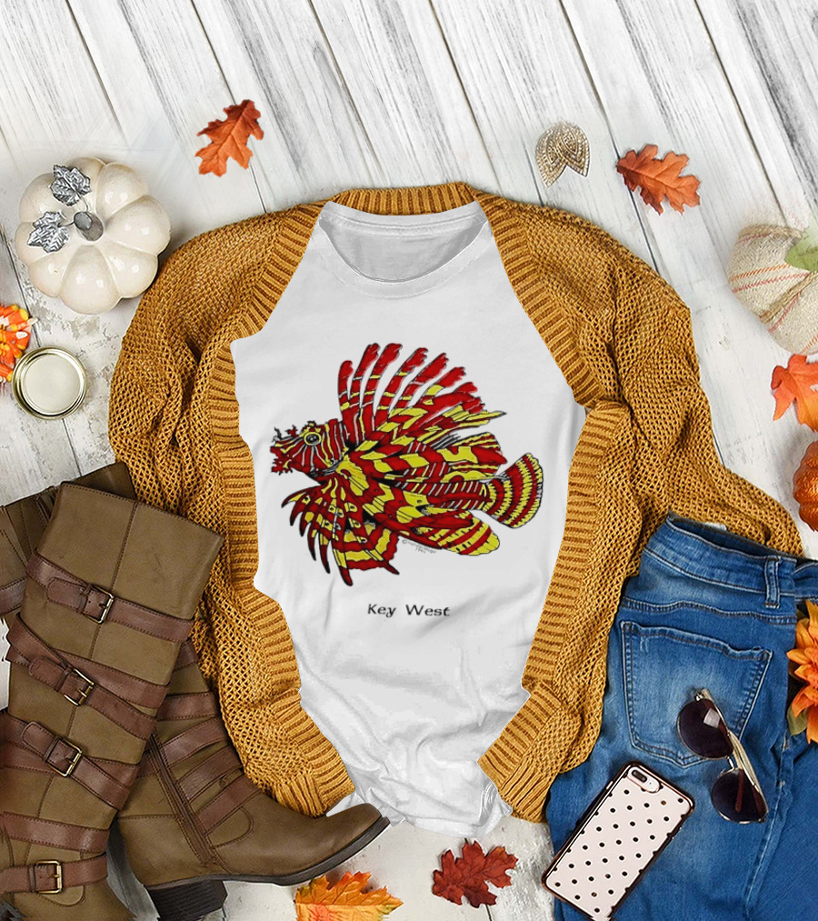 Key West Vibrant Red Yellow Lionfish T-Shirt