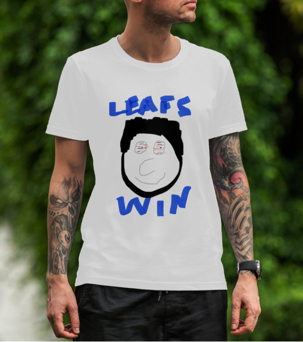 Leafs Win Fun Face Drawing With Blue And Red Accents T-Shirt