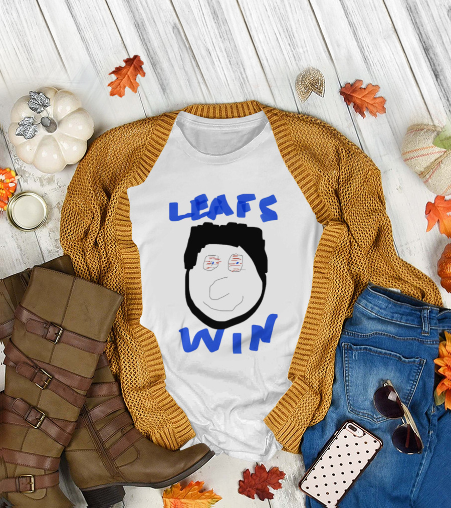 Leafs Win Fun Face Drawing with Blue and Red Accents T-Shirt