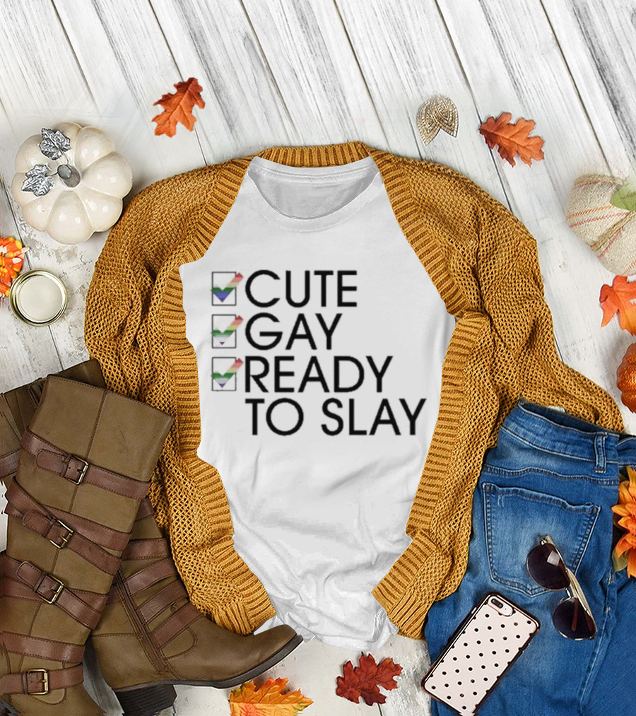 Cute Gay Ready to Slay Rainbow Checkmarks T-Shirt