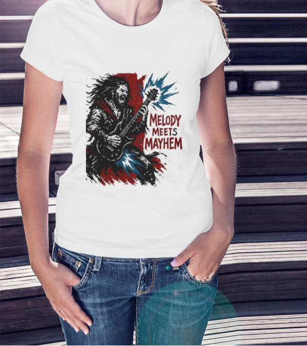 Melody Meets Mayhem Electric Red And Blue Burst T-Shirt