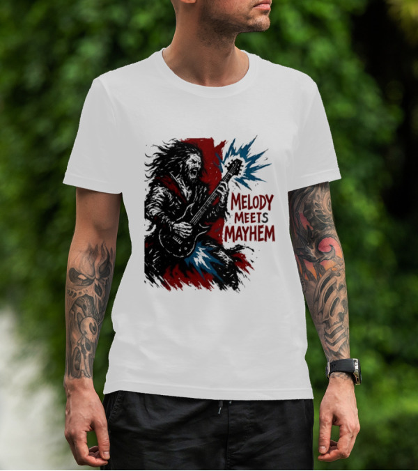 Melody Meets Mayhem Electric Red And Blue Burst T-Shirt
