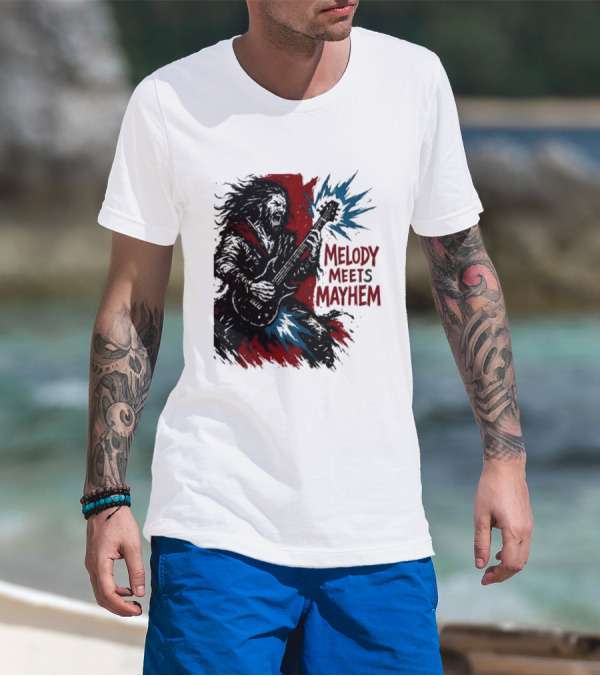 Melody Meets Mayhem Electric Red And Blue Burst T-Shirt