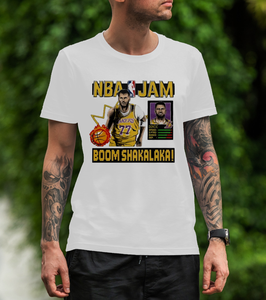 Luka Dončić NBA Jam Los Angeles Lakers Boom Shakalaka 77 T-Shirt