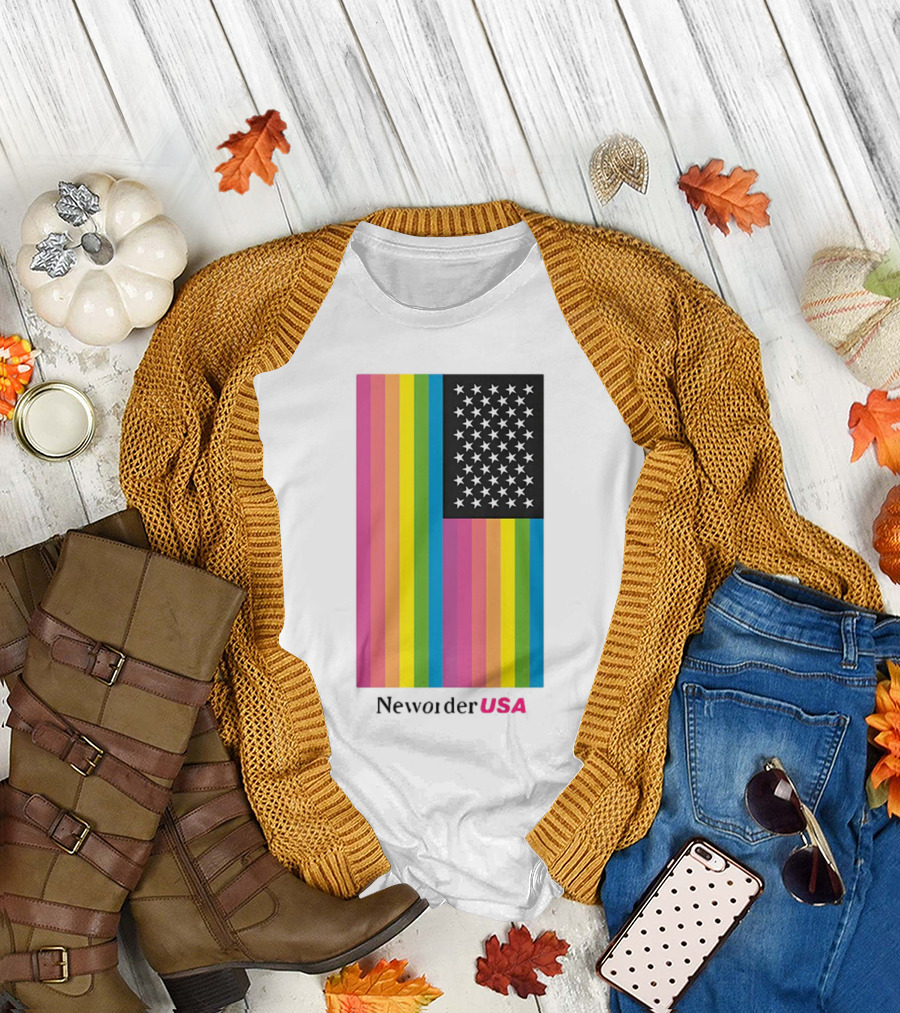 New Order USA Rainbow Flag Stars T-Shirt