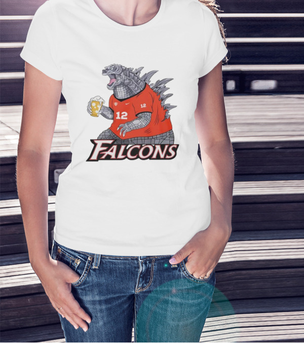 Atlanta Falcons Godzilla Monster Holding Beer T-Shirt
