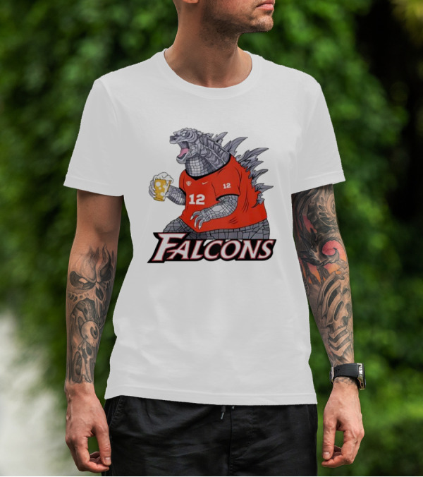 Atlanta Falcons Godzilla Monster Holding Beer T-Shirt