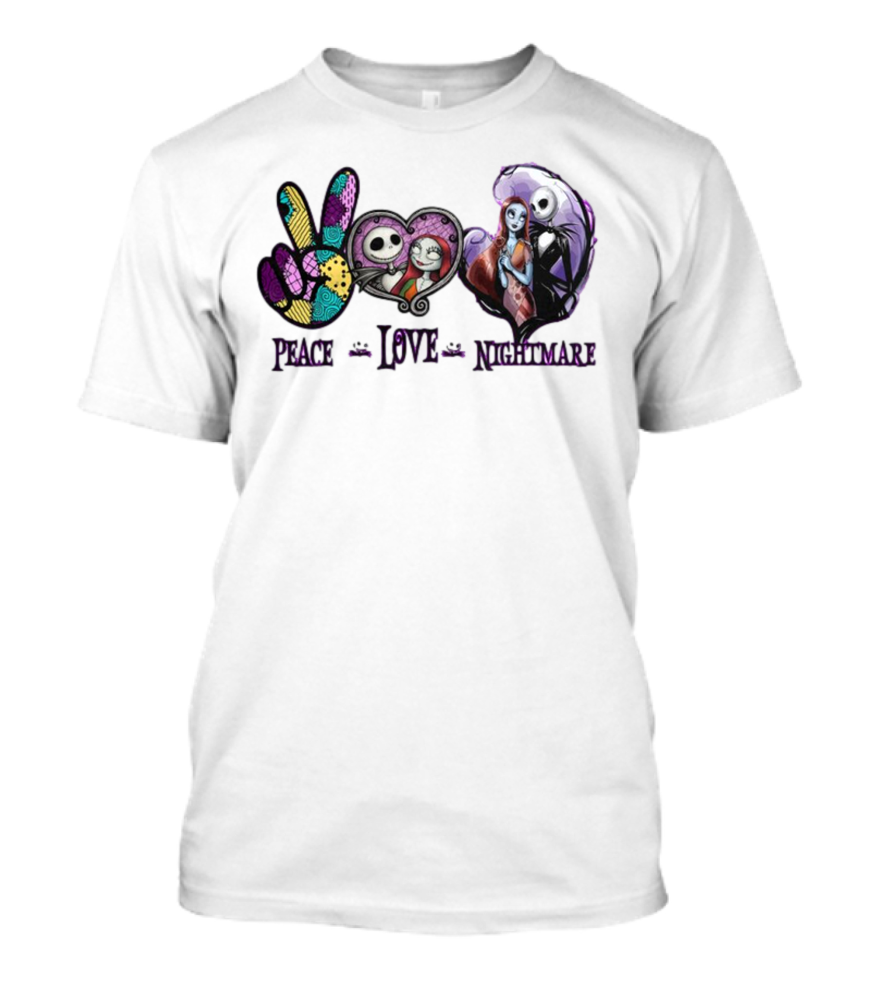 Peace Love Nightmare Before Christmas Characters Jack And Sally T-Shirt