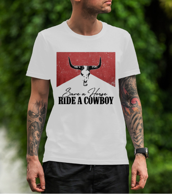 Cowboy Bull Skull Save A Horse Ride A Cowboy Retro Western T-Shirt